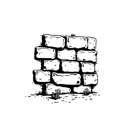 A black and white illustration of a brick wall, perfect for adding a rustic or vintage touch to any project. It can be used for backgrounds or decorative elements.のイラスト素材