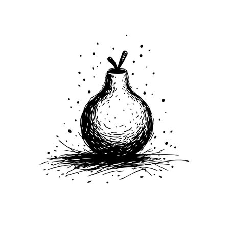 A charming black and white illustration of a pear, hand-drawn with a sketchy style. Ideal for adding a rustic, artistic touch to your design projects.のイラスト素材