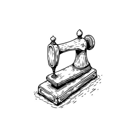 A vintage sewing machine illustration, perfect for projects related to tailoring, textile crafts, and fashion design. It evokes a sense of nostalgia and timeless artistry.のイラスト素材