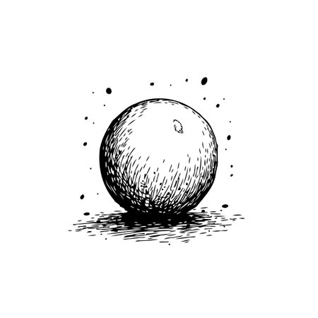 A simple monochrome drawing of a textured sphere, rendered in an ink-sketch style. Perfect for adding a touch of artistic to your project.のイラスト素材