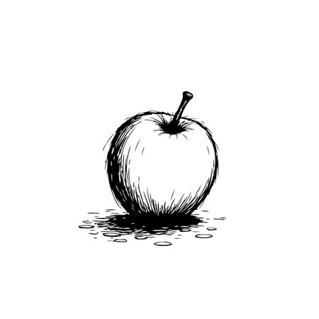 An illustrative black and white sketch of a whole apple with a stem created in ink for a classic vintage style and art.のイラスト素材