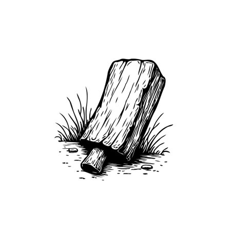 A detailed black and white sketch showcases a weathered wood log, highlighting its natural texture and rustic charm. It represents the beauty of nature's decay.のイラスト素材