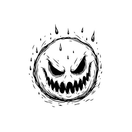 A sketch illustration of a spooky Halloween monster face with a menacing smile, ideal for Halloween decorations, designs, and graphics.のイラスト素材