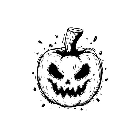 A spooky and scary Halloween pumpkin vector illustration with a scary face. Perfect for spooky designs, greeting cards, and graphic resources.のイラスト素材