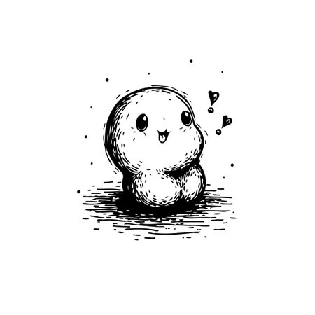 A cute, hand-drawn cartoon character with a happy face and hearts floating nearby, expressing love and joy in a simple, whimsical style.のイラスト素材