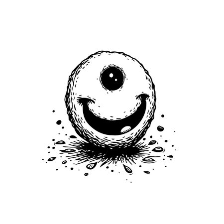 This image shows a grinning cyclops character with quirky design. It showcases surreal charm and invites you into a whimsical world.のイラスト素材