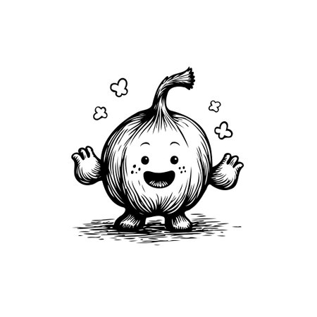 This charming illustration features a cute garlic character with a happy smile. Ideal for food-related designs, culinary projects, or branding with a friendly touch.のイラスト素材