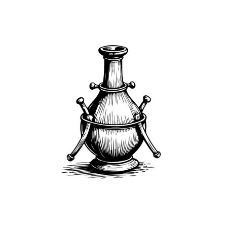 A detailed vintage illustration of a metal samovar. This ornate piece evokes the traditional russian tea culture. A classic and elegant decorative drawing.のイラスト素材