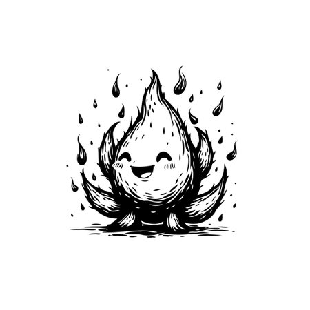A charming cartoon fire character with a cheerful smile, surrounded by playful flames, creating a whimsical and dynamic illustration.のイラスト素材