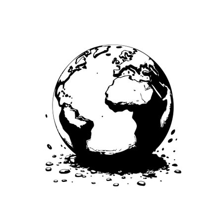 Monochrome illustration of the Earth, symbolizing global issues, pollution, and environmental crisis. Represents the challenges and changes the world is facing.のイラスト素材