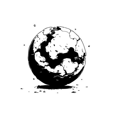 A monochrome illustration presents a stylized globe with abstract geographical details. The world map is creatively depicted, emphasizing artistic design and exploration.のイラスト素材