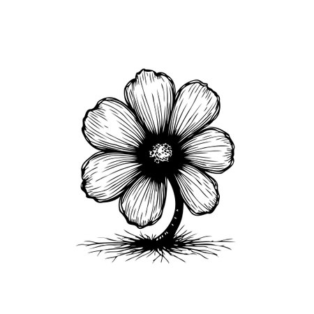 A stunning monochrome floral illustration showcasing a hand-drawn flower. The design captures the delicate beauty and simplicity of nature's elegance.のイラスト素材