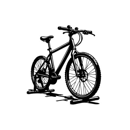 A detailed monochrome illustration of a mountain bicycle, capturing the essence of fitness, adventure, and recreational activity on a clean white background, ideal for diverse graphic projects.のイラスト素材