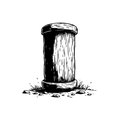 A monochrome illustration of a wooden pillar. The image highlights detailed textures and shading, showcasing a simple, yet artistic representation of the object.のイラスト素材