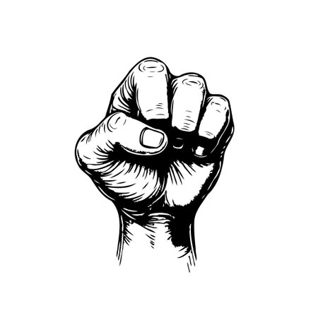 A powerful illustration of a clenched fist symbolizing strength, unity, and resistance. Perfect for conveying themes of empowerment, activism, and the fight for justice.のイラスト素材