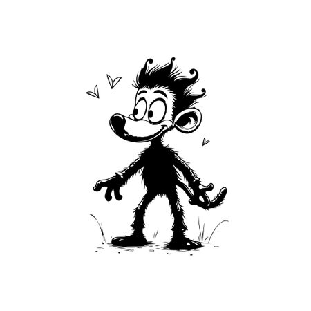 A delightful cartoon character illustration featuring a playful and whimsical design. The black and white art captures a comical and adorable expression, making it a charming and engaging piece.のイラスト素材