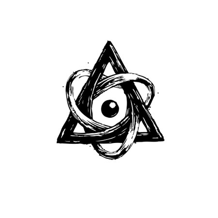 An artistic occult symbol in black and white. It features a triangle with an eye at the center surrounded by swirling lines, creating a mystical and esoteric design.のイラスト素材