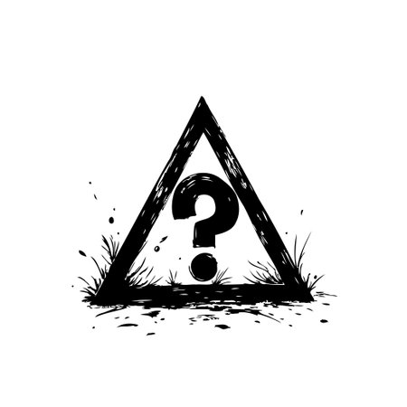A black and white illustration featuring a question mark inside a triangle, conveying a sense of uncertainty, doubt, and the unknown.のイラスト素材