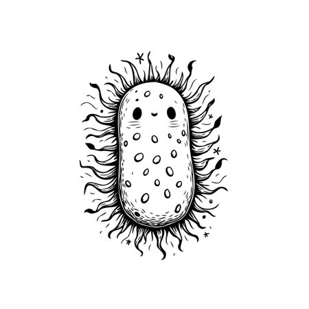 An endearing cartoon illustration of bacteria showcases a microorganism with a cute facial expression and whimsical design isolated on a white background.のイラスト素材