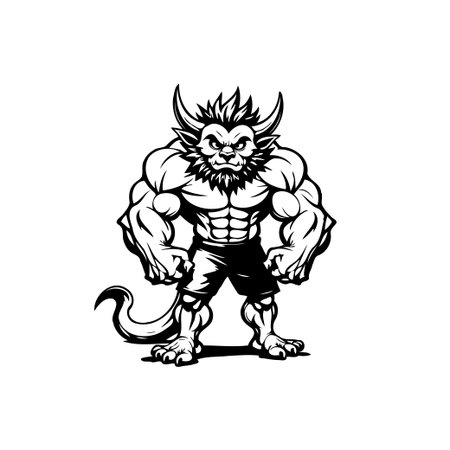 Illustrative vector artwork of a muscular horned creature. This design embodies strength, power, and a fantasy-inspired aesthetic, ideal for fitness or mythology themes.のイラスト素材