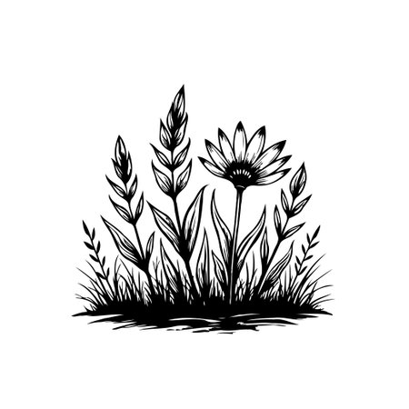 A simple yet beautiful botanical illustration featuring a daisy and grass. Perfect for adding a touch of nature to any design.のイラスト素材