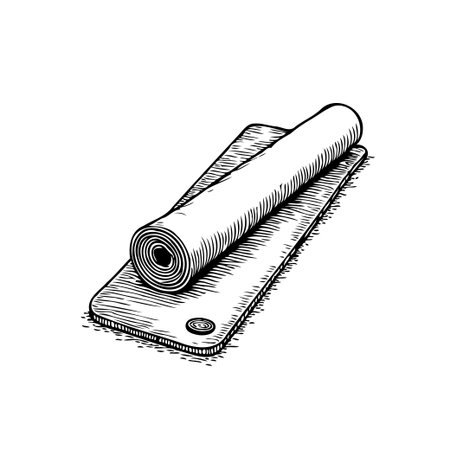 An elegant hand-drawn yoga mat illustration, perfect for representing fitness, wellness, and mindfulness. The rustic style adds a touch of simplicity and peace.のイラスト素材
