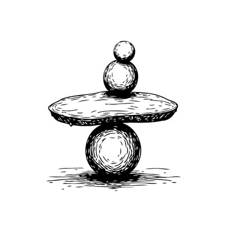 Illustration of a balanced stack of zen stones, representing harmony, balance, and meditation. This hand-drawn artwork evokes feelings of peace and tranquility.のイラスト素材