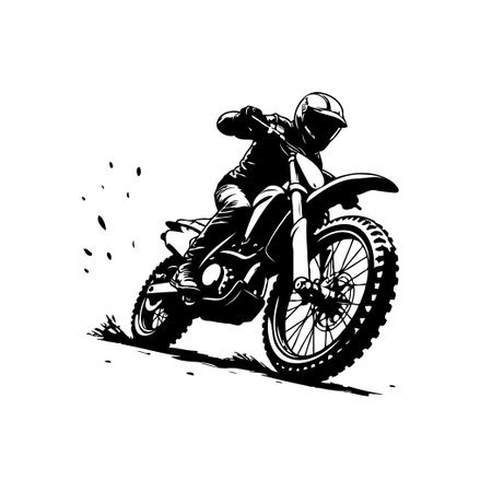 Monochrome illustration of a motocross rider in action, showcasing the speed and skill required in offroad racing, embodying the spirit of extreme sports and adventurous lifestylesのイラスト素材