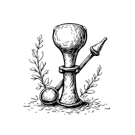 A vintage opium smoking pipe is depicted in a sketch illustration, evoking a sense of history and the traditional ritual of smoking opium.のイラスト素材