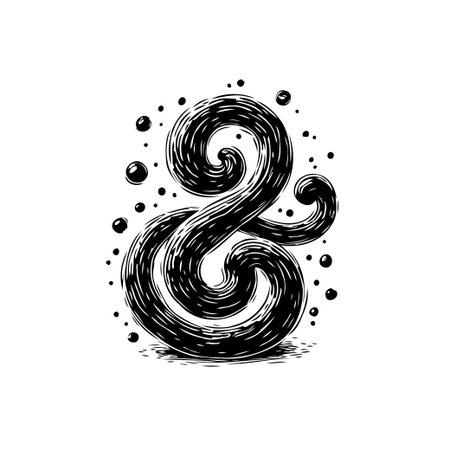 An elegant ampersand symbol is depicted with swirling ink dots. This artistic typography element is perfect for vintage designs and expressive creations.のイラスト素材