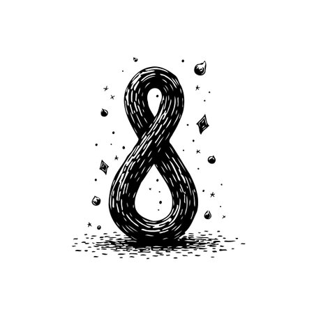 A captivating hand-drawn illustration of the infinity symbol, representing endless possibilities and eternal cycles. The artwork features intricate linework in black and white, perfect for adding a touch of elegance and sophistication to any design.のイラスト素材