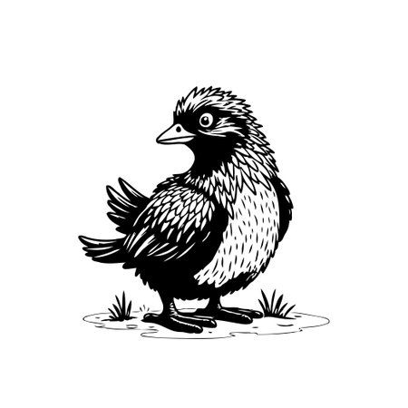 Detailed monochrome illustration of a bird in sketch style. This artwork captures the essence of avian beauty through intricate lines and textures.のイラスト素材