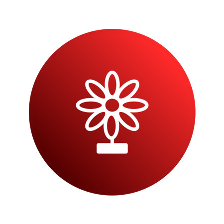 A minimalist flower icon set against a gradient red circle offers a clean and elegant design element. Perfect for graphics, illustrations, or use as a simple symbol.のイラスト素材