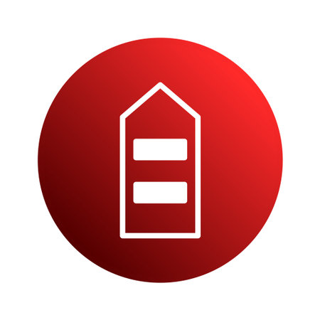 A stylized red circular icon featuring a white location marker symbol, designed with minimalistic and geometric elements, perfect for use in mapping and navigation applications.のイラスト素材