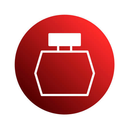 A minimalist illustration of a perfume bottle depicted within a red gradient circle, suitable for branding, marketing, or decorative purposes.のイラスト素材