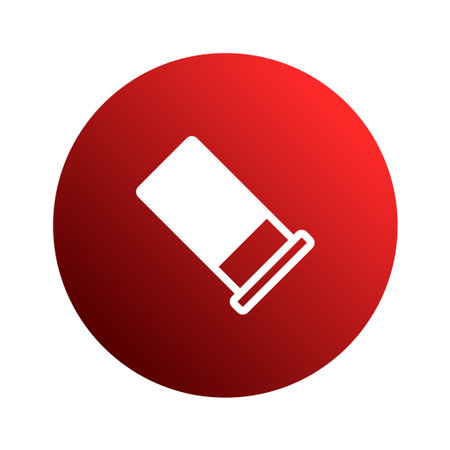 A stylized vector illustration of a cartridge displayed on a gradient red circular background. The design conveys ideas related to ammunition or weapon with simple white outline.のイラスト素材