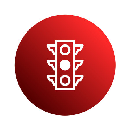 This image features a clear illustration of a red traffic light icon, symbolizing traffic control, road safety, and transportation regulations.のイラスト素材