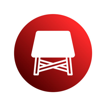 A clean and modern furniture icon featuring a minimalist table design on a red circle. Ideal for branding and logo creation.のイラスト素材