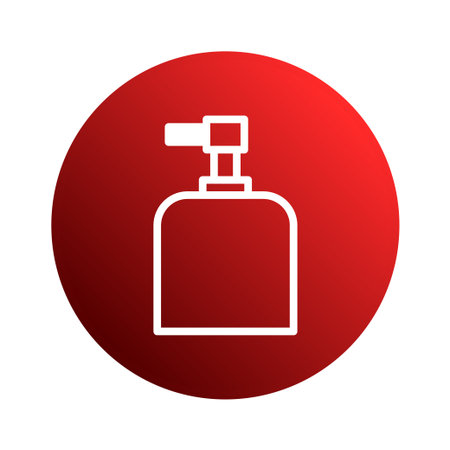 A minimalist red and white icon of a hand sanitizer dispenser, conveying hygiene and health. Essential product for protection against germs and viruses.のイラスト素材