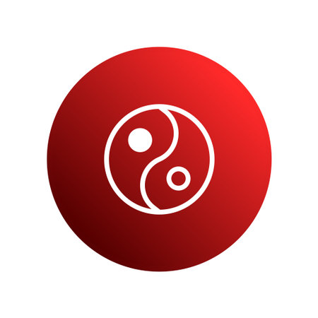 A red circle containing the yin and yang symbol, representing balance and harmony. Illustrates duality and the interconnectedness of opposing forces.のイラスト素材