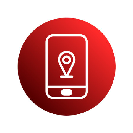 A clean, vector illustration of a mobile phone icon with a location pin, ideal for navigation apps, mapping services, or location-based technology.のイラスト素材