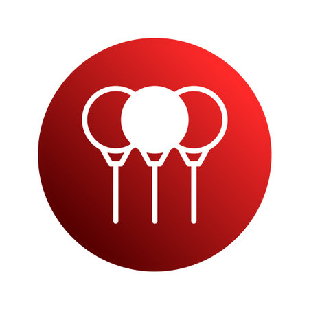 A minimalist illustration featuring three white balloons arranged vertically, set against a solid red circular background, creating a festive and celebratory vibe.のイラスト素材