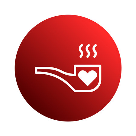 A white tobacco pipe with a heart design inside a red circle creates a symbolic representation of love, relaxation, smoking tradition, and enjoyment for pipe lovers.のイラスト素材