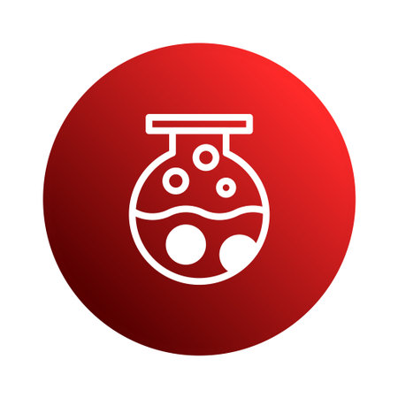 Illustration of a chemistry experiment represented by a flask icon on a red background. Suitable for scientific, educational, and laboratory related designs.のイラスト素材