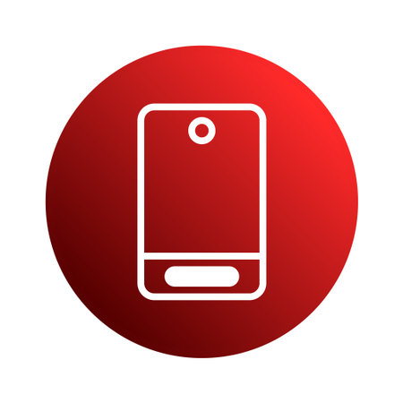 A minimalist white smartphone icon is displayed on a vibrant red gradient circle, representing modern digital communication and technology.のイラスト素材
