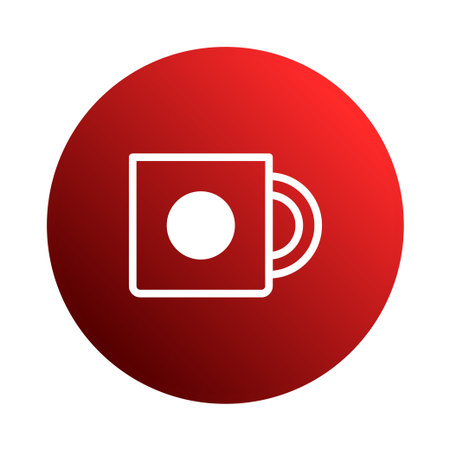 A minimalistic image features a white outlined mug icon on a red circular background. It's a simple, clean graphic suitable for various design purposes.のイラスト素材