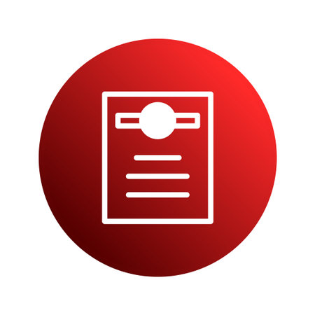A minimalist document icon with a red circular background. It features white lines within a square, topped by a circle, implying delivery of information.のイラスト素材