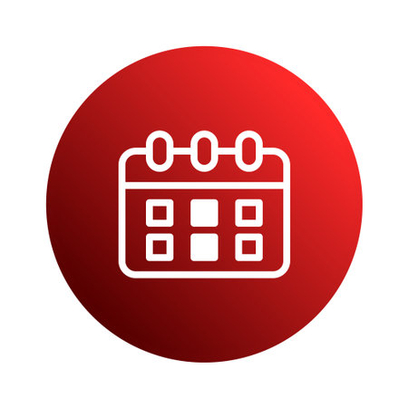 A simple and modern illustration of a calendar icon on a red gradient circle background, representing scheduling and reminders.のイラスト素材