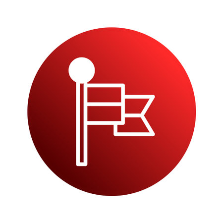 A white vector flag icon is displayed against a gradient red circular background, ideal for graphic design.のイラスト素材