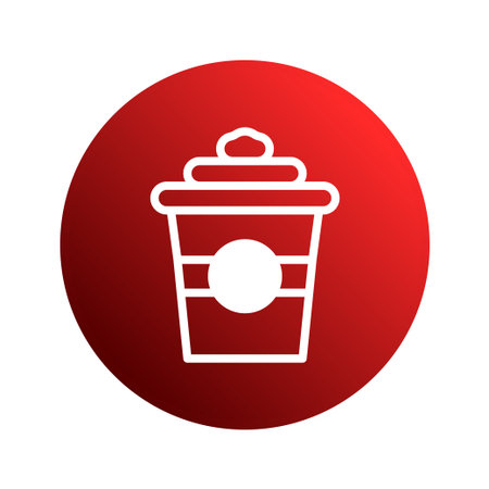A minimalist coffee cup icon is centered inside a vibrant red circle, great for modern design and application use.のイラスト素材